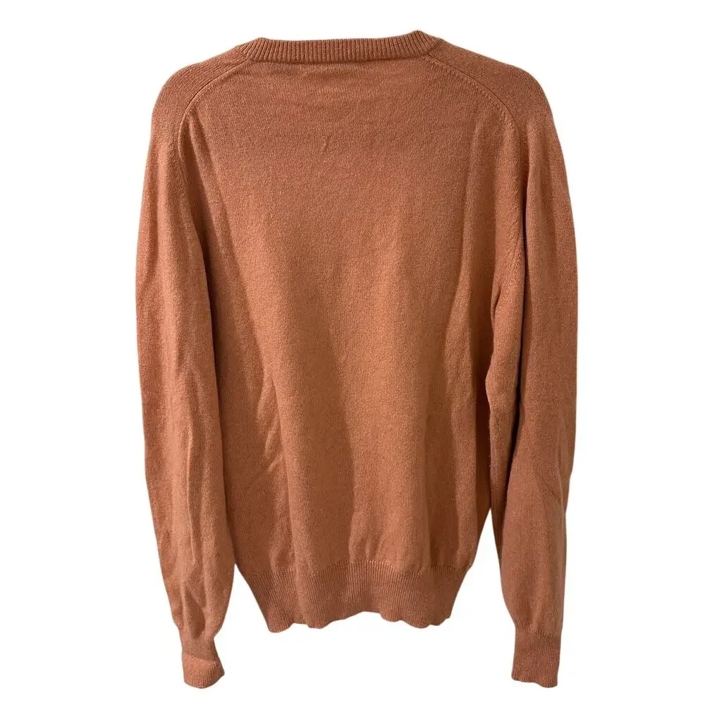 Vintage I. Magnin Men's 100% Cashmere V-Neck Pullover Sweater Faded Orange, L